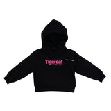 YOUTH AND TODDLER, HOODIE, BLACK PULLOVER, PINK TIGERCAT DESIGN
