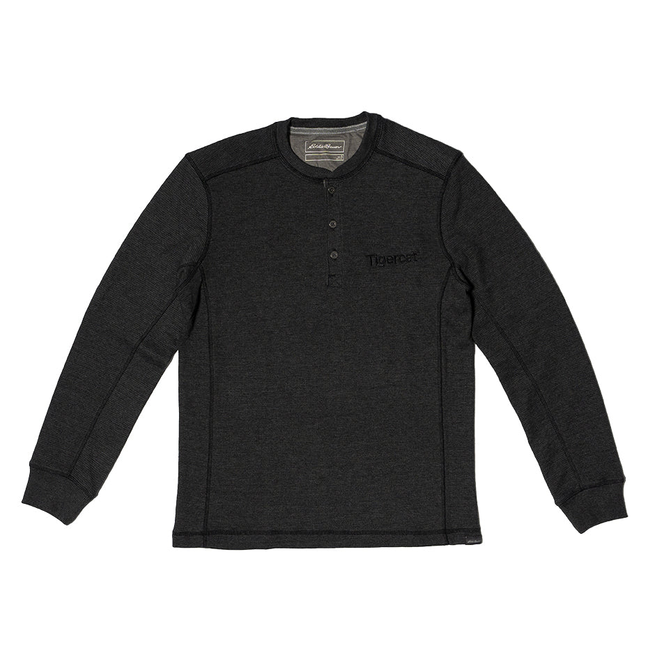 The Eddie Bauer grey waffle knit henley is a