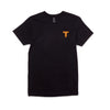 UNISEX, EVERYDAY COTTON T-SHIRT, BLACK WITH ORANGE T-GRAIN DESIGN