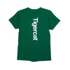 UNISEX EVERYDAY COTTON T-SHIRT, KELLY GREEN WITH VERTICAL TIGERCAT DESIGN