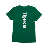 UNISEX EVERYDAY COTTON T-SHIRT, KELLY GREEN WITH VERTICAL TIGERCAT DESIGN