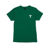 UNISEX EVERYDAY COTTON T-SHIRT, KELLY GREEN WITH VERTICAL TIGERCAT DESIGN