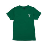 UNISEX EVERYDAY COTTON T-SHIRT, KELLY GREEN WITH VERTICAL TIGERCAT DESIGN