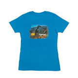 LADIES' T-SHIRT, TURQUOISE WITH 890 GRAPHIC DESIGN
